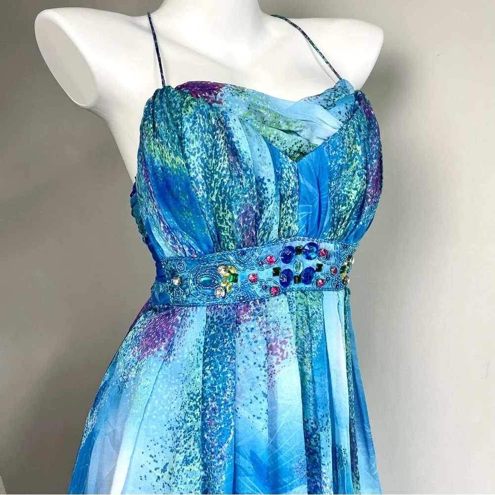 Y2k Fairy Blue Flowy Halter Dress - Picture 4 of 6